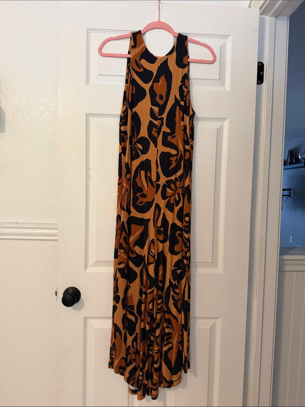FARM Rio Sleeveless Animal-Print Jumpsuit in Brown and Black
